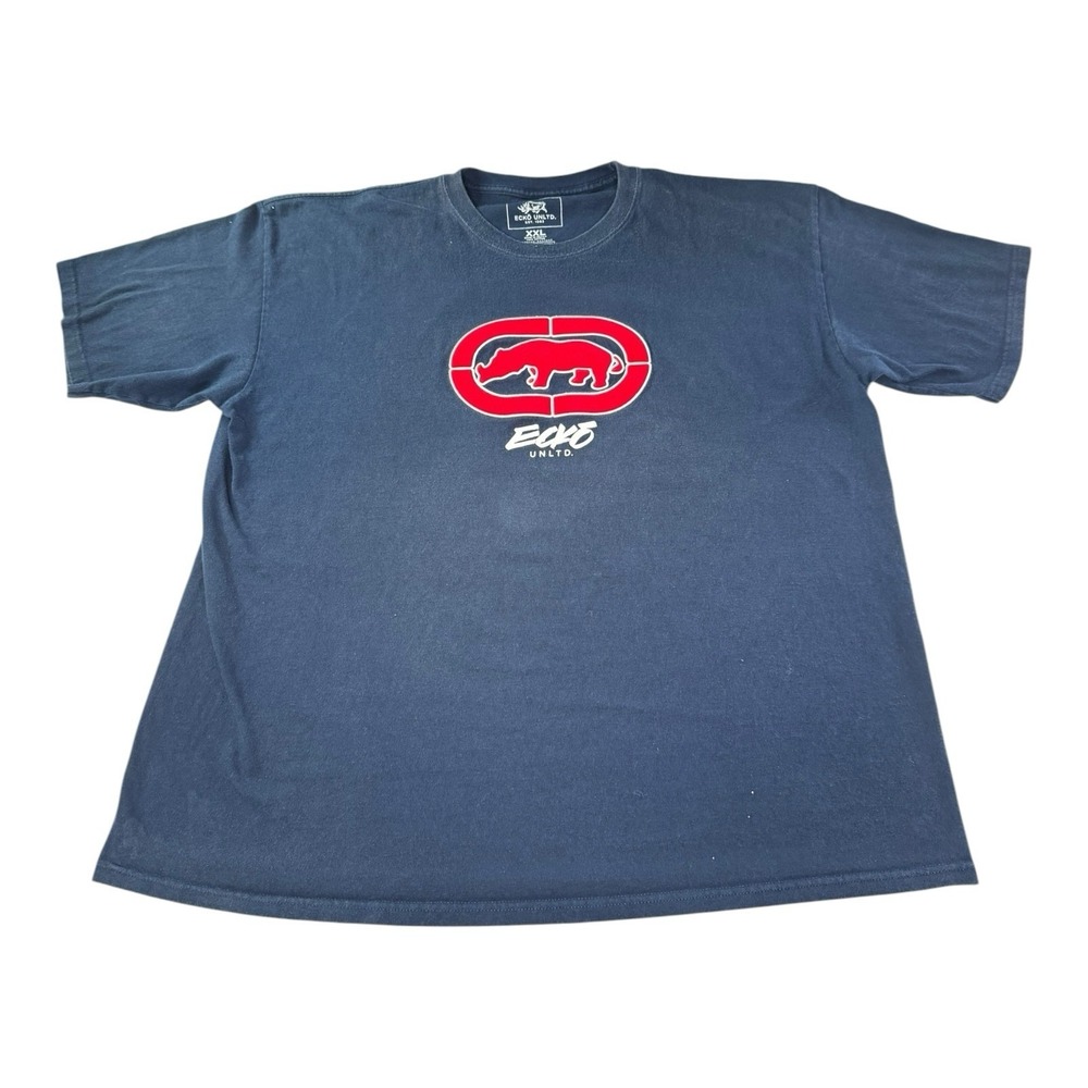 Ecko Unltd Rhino Logo T-Shirt Men's XXL Navy Blue Graphic Streetwear Y2K